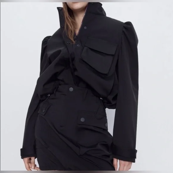 Zara Women’s Black Utility Mini Skirt Modern With Side Pocket Design Sz XS - Picture 3 of 7